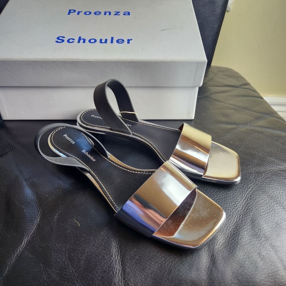 PROENZA SCHOULER silver kitten heels sandals 8(38) BNWB - Picture 1 of 6